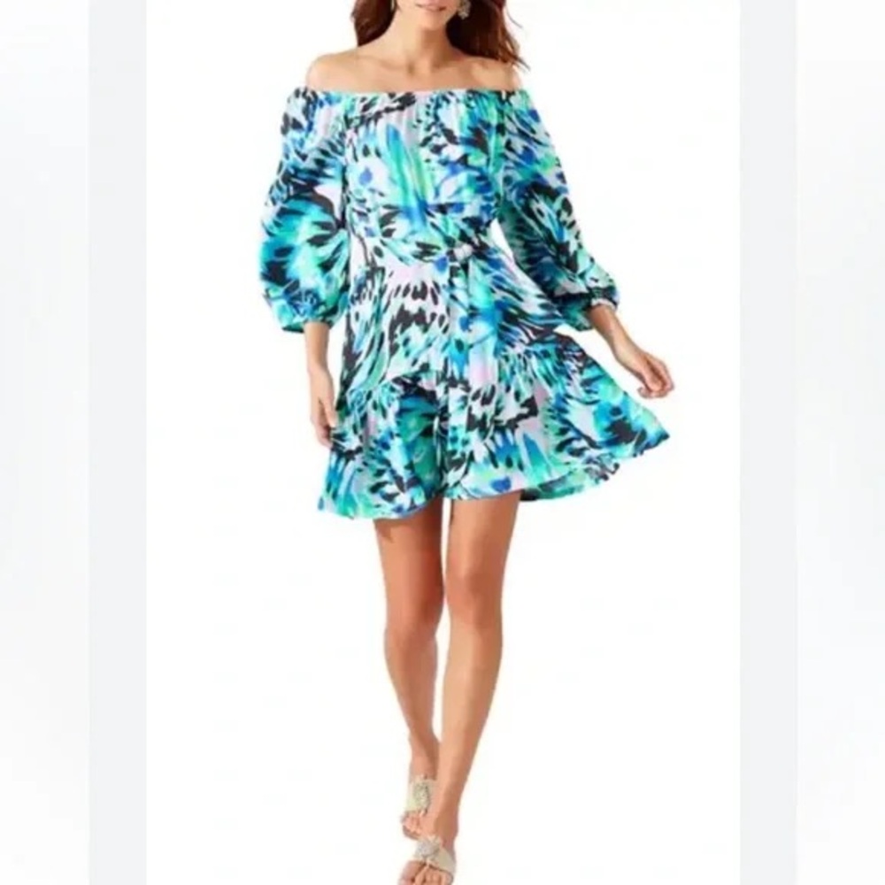 Tommy Bahama Leopard Monarch Off-the-Shoulder Tiered Dress NWOT Sz. Med